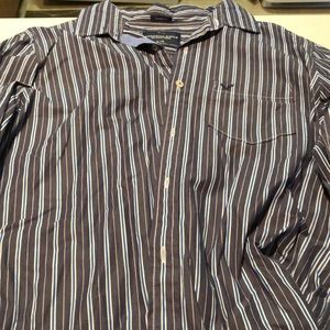 American eagle blue striped button down shirt